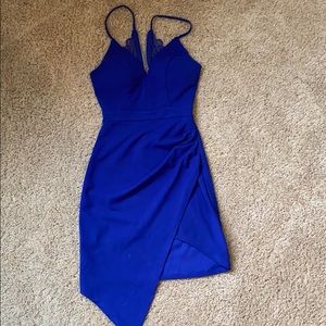 blue tight dress with slit lace back and cutout